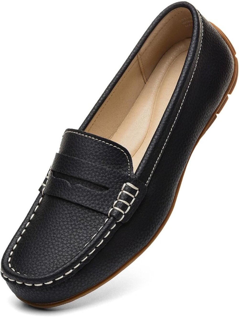 Women's Black Comfortable Leather Casual Lightweight Loafers & Slip-Ons Shoes